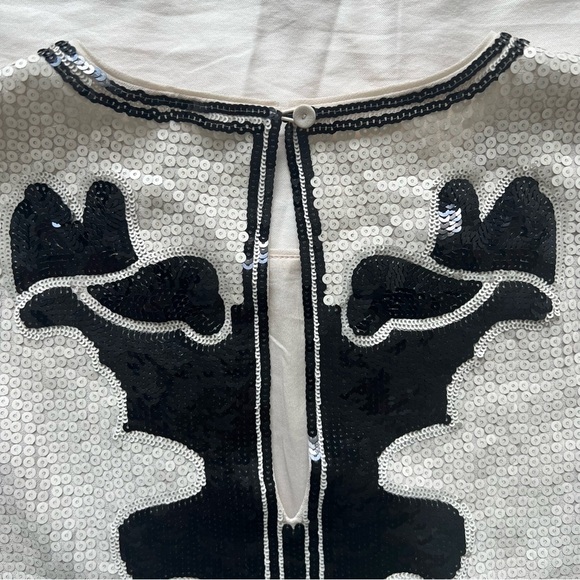 NWT BCBGMaxAzria Geri Cream Black Sequin Mini Shift Dress Size Small - Picture 6 of 11